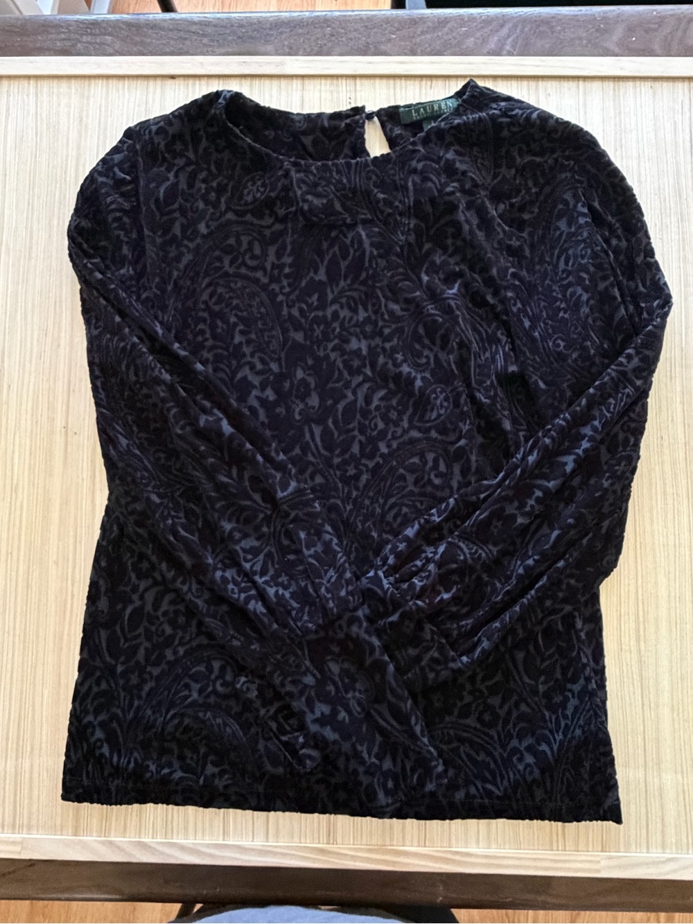 Ralph Lauren Black Velvet Paisley Top Size L